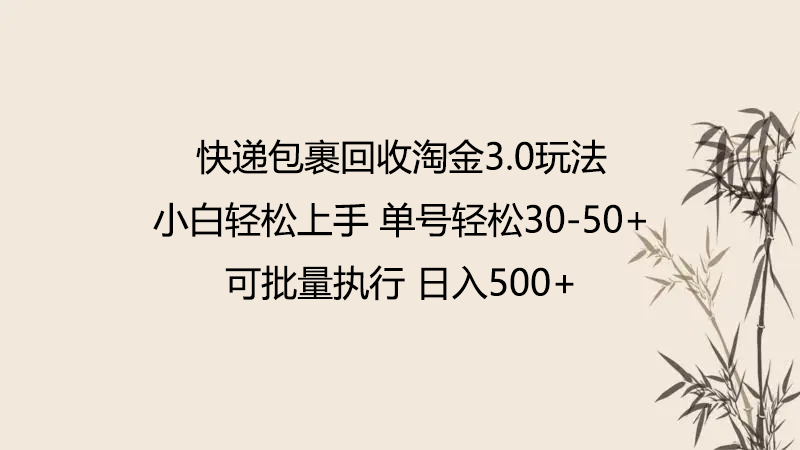 快递包裹回收淘金3.0玩法 无需任何押金 小白轻松上手-北向