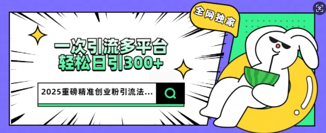 2025重磅全网独家引流法，一次多平台，轻松日引300+精准创业粉-北向