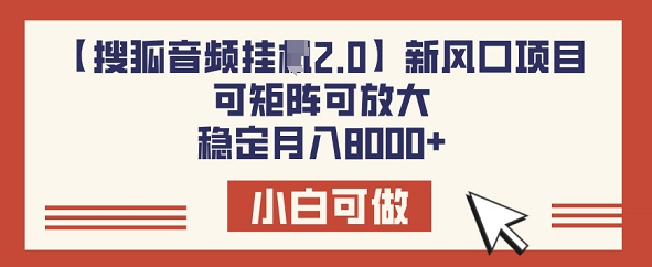 【搜狐音频挂JI2.0】新风口项目，可矩阵可放大，稳定月入8k-北向