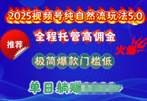 2025视频号纯自然流玩法5.0，全程托管高佣金，极简爆款门槛低，单日收益多张【揭秘】-北向